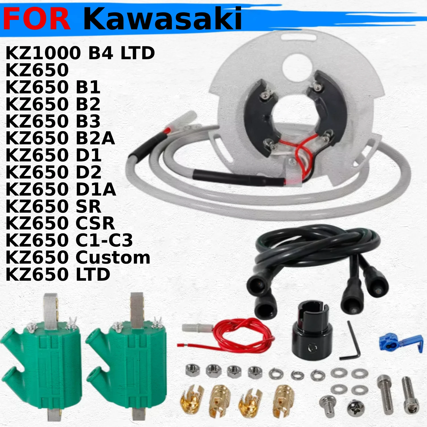 

Motorcycle Dual Fire Ignition Coil Sensor Assembly Kit Fit for Kawasaki KZ650 B1 B2 B3 B2A D1 D2 D1A SR CSR C1-C3 LTD KZ1000 B4