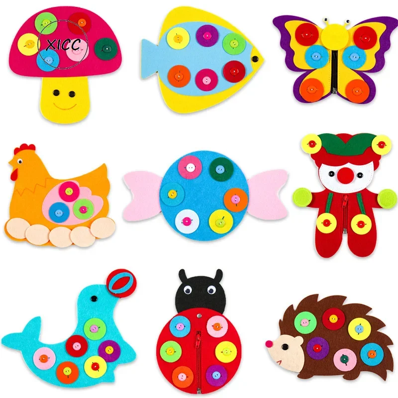 Kids Handmade DIY Thick Felt Non Woven Fabric Toys Pack Forest Animal Flower Fruit Crab Mushroom Handmade Teaching Gift Doll