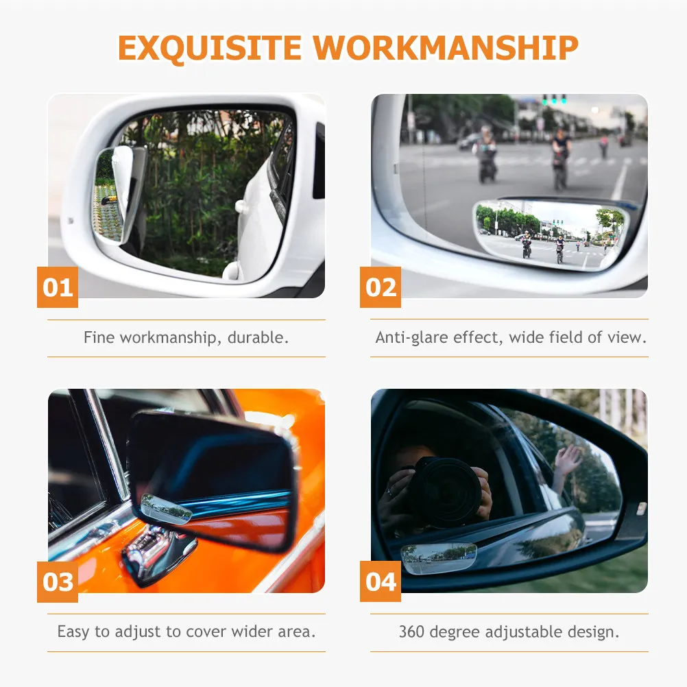 1Pair Blind Spot Mirror for Car Explosion Proof Rectangular 360 Degree Adjustable Rearview Mirror Wide Angle Night Driving