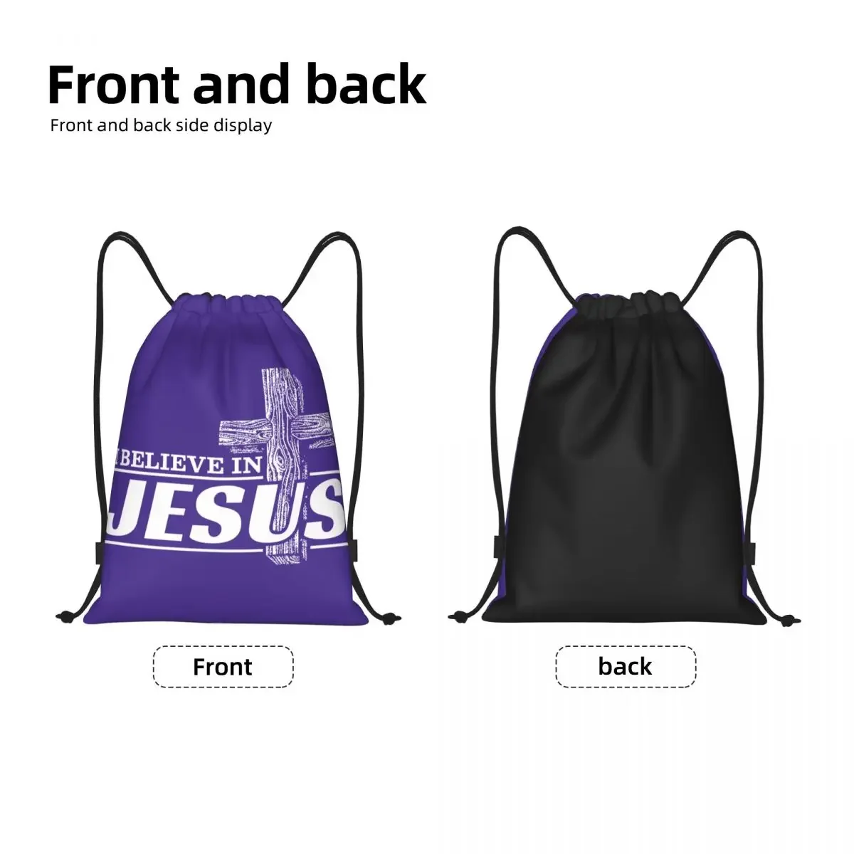 Mochila con cordón personalizada para hombre y mujer, bolso ligero con diseño de I Believe In Jesús, para almacenamiento de deportes y gimnasio