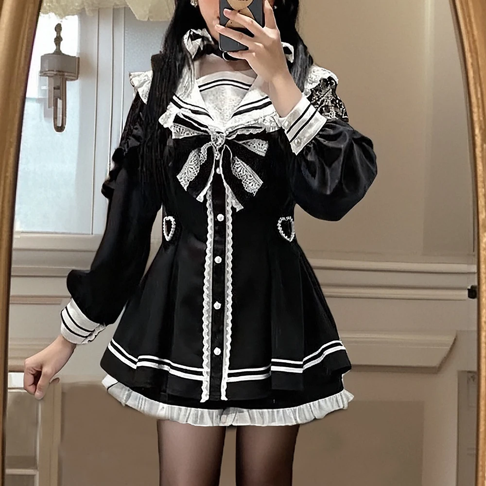 

New Jirai Kei Outfit Lolita Dress Blouse Shorts Skirt Jk Uniform Kawaii Black Fashion Japanese Costume Y2K Dresses Girls Clothes