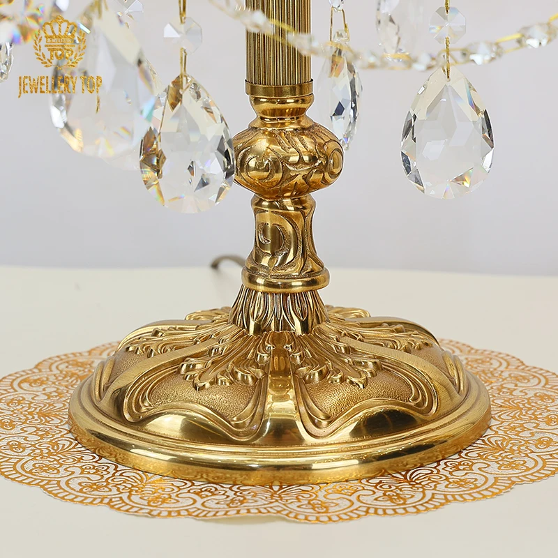 Jewellerytop French Antique Brass Luxury Decorative Desk Lamp Dining Table Lamp Crystal Lampshade Bronze Table Light