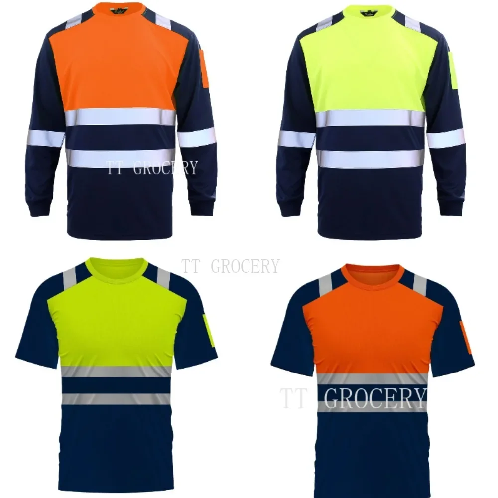 High Visibility Safety Work Shirts Summer Breathable Work T Shirt Reflective T-shirt Quick Dry Hi Vis Shirts Large XXXL