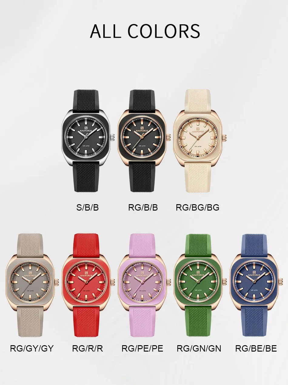 NAVIFORCE NF5061 Fashion Women's Casual Elegant Simple Polygon Quartz Silicone Watch Gift for Women Wristwatch