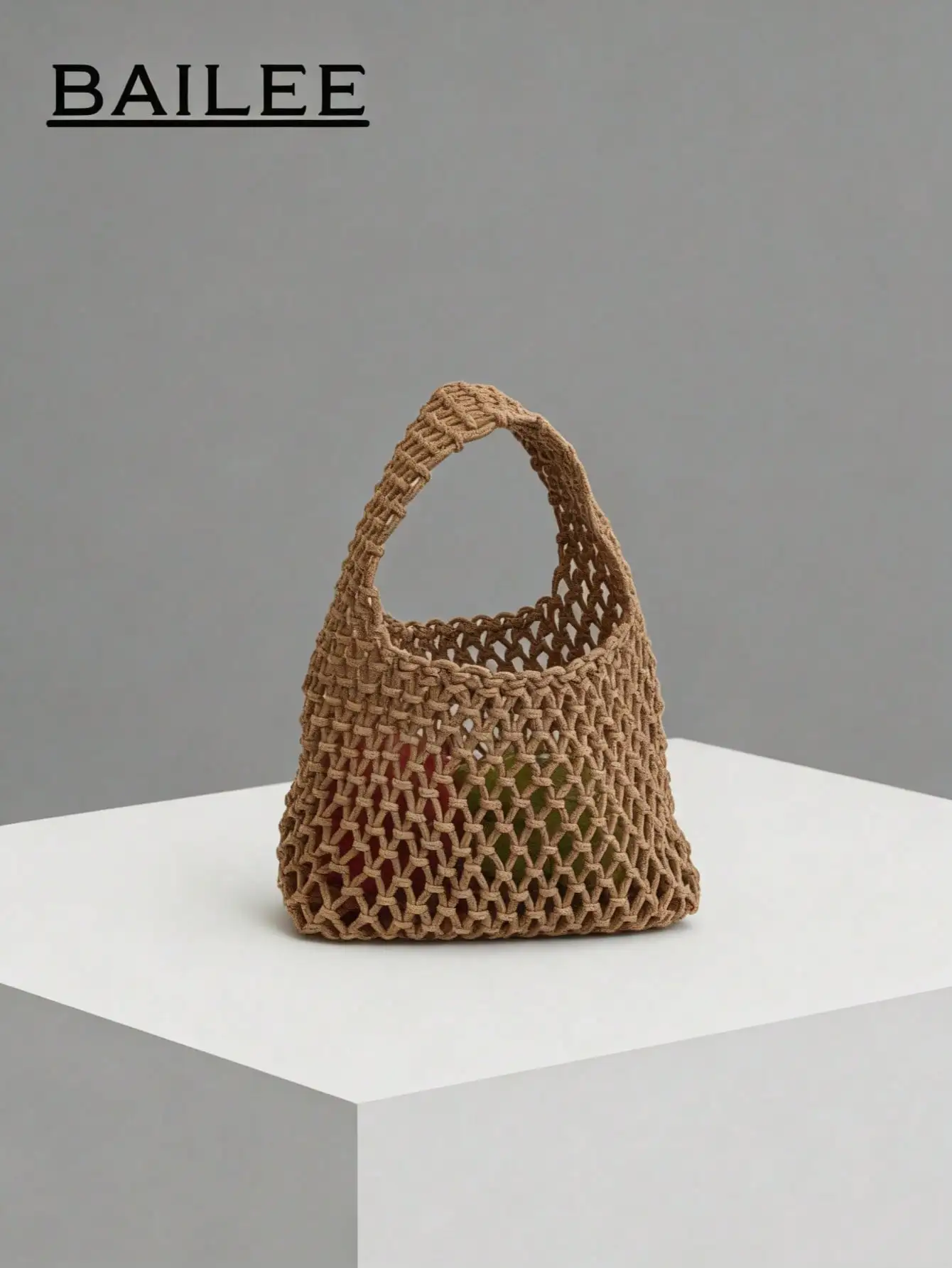

BAILEE 1pc Polyester Crochet Mesh Bottom Multicolor Solid Color Rope Woven Tote Bag, Quilted Diamond Pattern, Lightweight Portable Large Capacity Cute Fashion Beach Bag, Suitable For Women, New Graduates And Office Workers, Also Makes A Great Teacher Gift