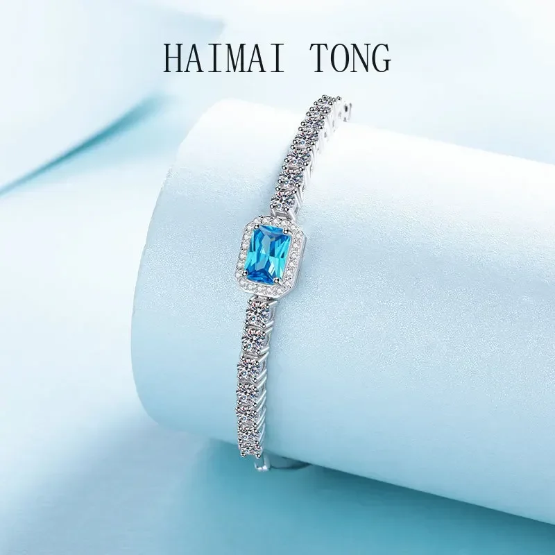 

Designer Platinum PT950 Chain Hand Make 2.4ct D Color Real Moissanite Rectangle Bracelets for Women Elegant Sparkling Gift