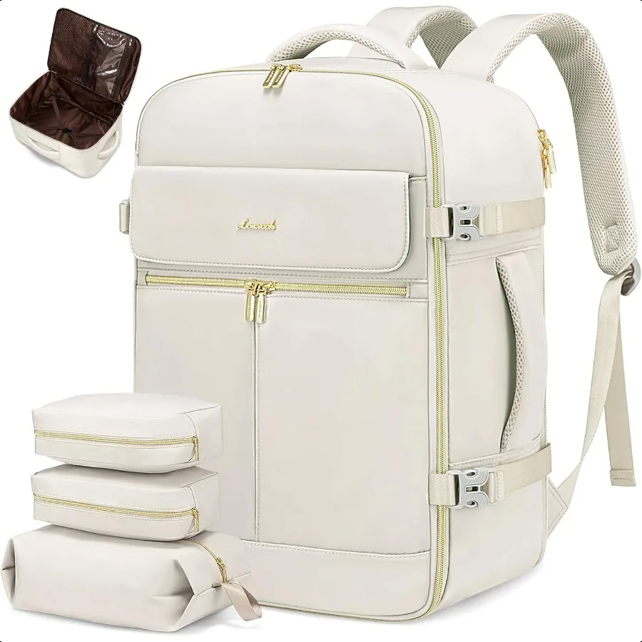 

40L Large Carry On Travel Backpack for Women Flight Appd Waterproof TSA Compliant Fits 17.3'' Laptop Includes 3 Packing Cubes