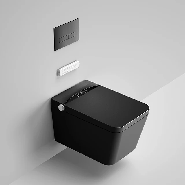 Hotel Apartment Sanitary Wares Automatic Flushing Wall Hung Intelligent Toilet Black Matte Square Wall Mounted Smart Toilet