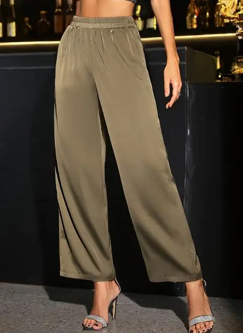 

2025 autumn and winter new hot and spicy wide leg pants, fashionable, elegant, glossy, gorgeous satin party women's pants