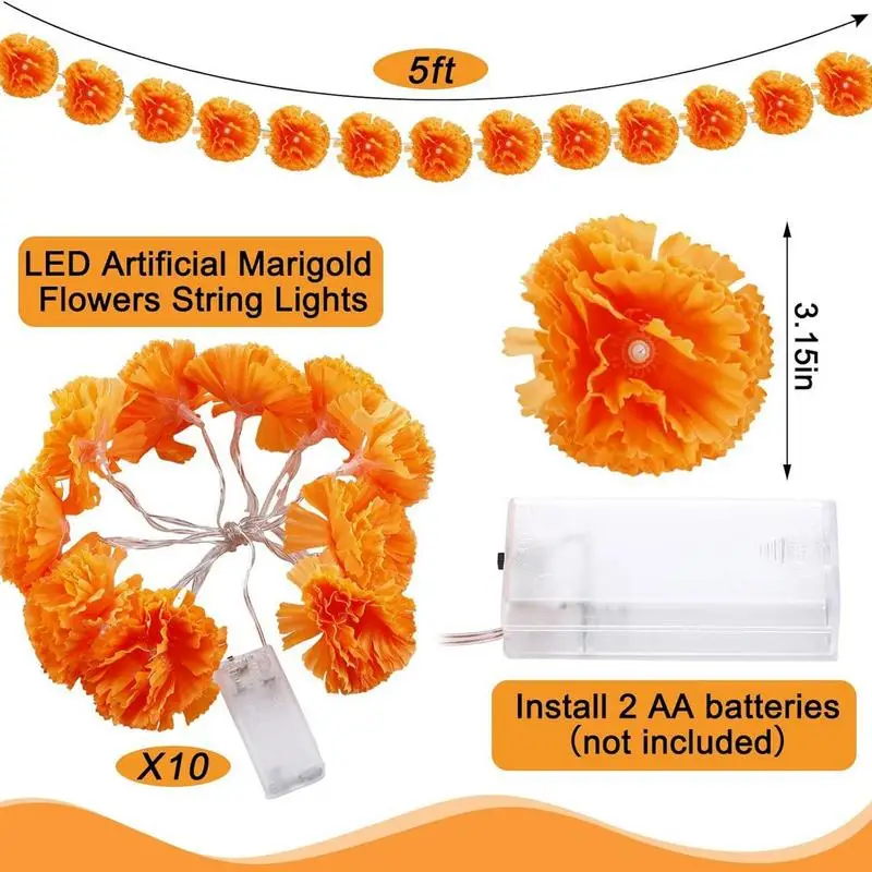 LED ดาวเรือง Garland ไฟดาวเรือง LED ดอกไม้ Day Of The Dead ตกแต่ง Diwali ตกแต่งสําหรับ Home แบตเตอรี่
