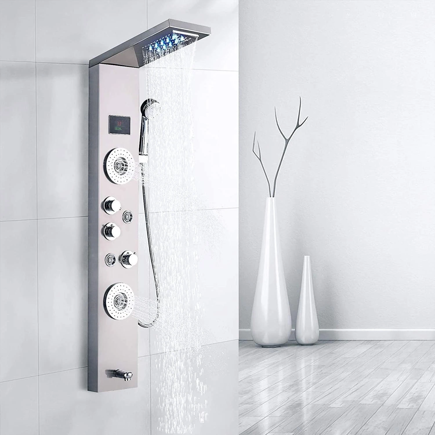 LED Dusch paneel Wasserfall Regen Digital anzeige Dusch armatur Set Spa Massage Jet Bad Säule Mixer Tap Tower System