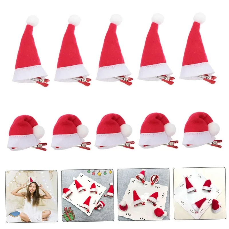 Mini Christmas Hat Hairpin Cute Light Santa Claus Cap Barrettes Red Triangle Hat Fabric Alloy Hair Clip Festival Party Hairclip