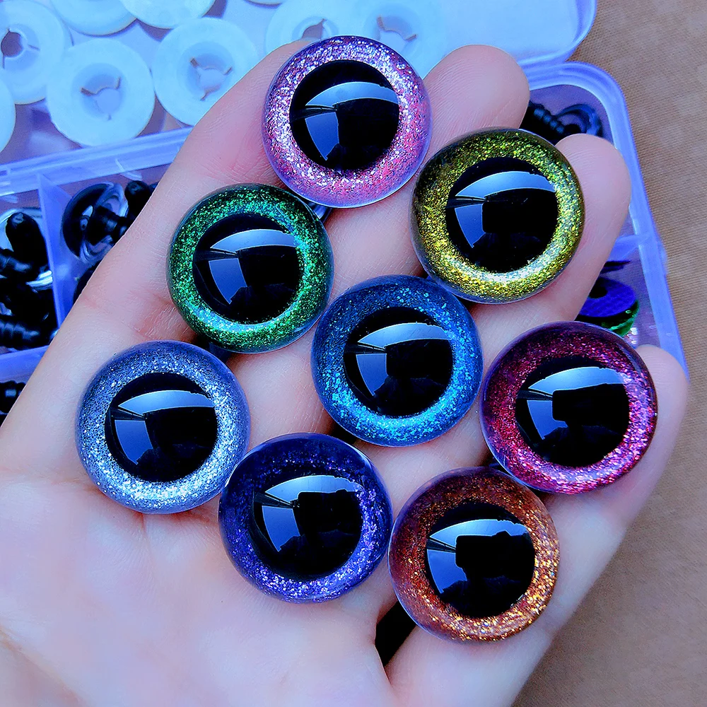 30 stücke 3D DIY Glitter Kunststoff Sicherheit Augen Für Häkeln Spielzeug Amigurumi Gemischte Farbe Handwerk Puppe Augapfel 9/10/12/14/16mm – Detail 1