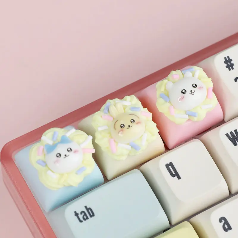 Kawaii Chiikawa Keycap 3D Cream Style Usagi Momonga Personalized Keycap for Cherry MX Switch Cute Hachiware Desk Decoration Toys