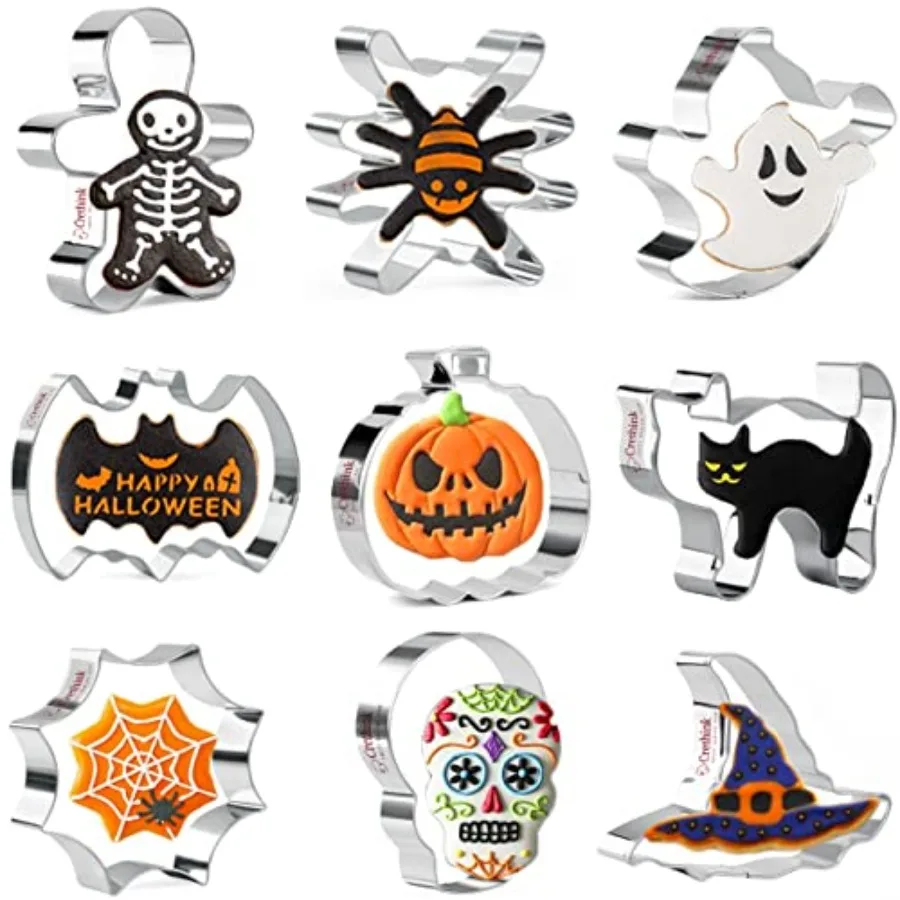 

Halloween Ce Cutters-9Pcs Halloween Ce Cutter Set-PumpkinGhost Bat Skull Spider Witch Hat Spider Web Ginger Man Cat Ce Cutters-