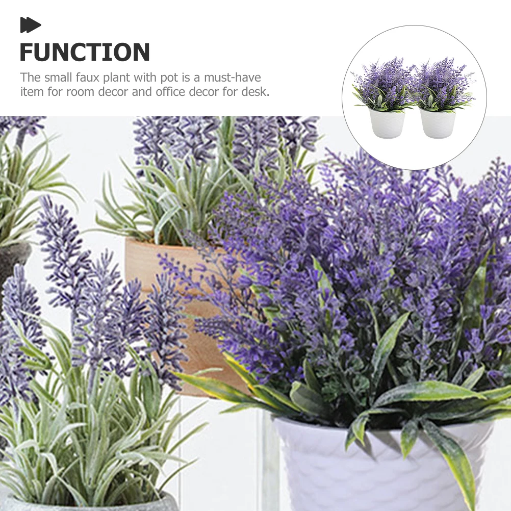 

2pcs Lavender Plants Fake Small Bonsai for Outdoor Artificial Lavender Home Decor Indoor Wedding Table Centerpieces Plastic