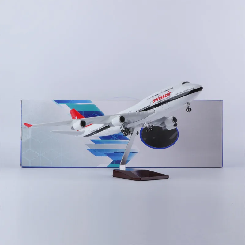 

1:150 Scale Diecast Model Swiss Airlines Airways Boeing B747 Diecast Resin Airplane Airbus With Light Toy Collection Display Fan