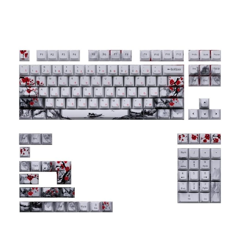 77UB PLUM Blossom OEM KeyCap 128-Key พลาสติกหนา 5Side Sublimations Set Set Set Set