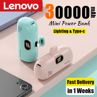 Lenovo 30000mAh Portable Power Bank 20W Mini Lightweight External Battery for iPhone Samsung Built-in Type-C Lightning Plug