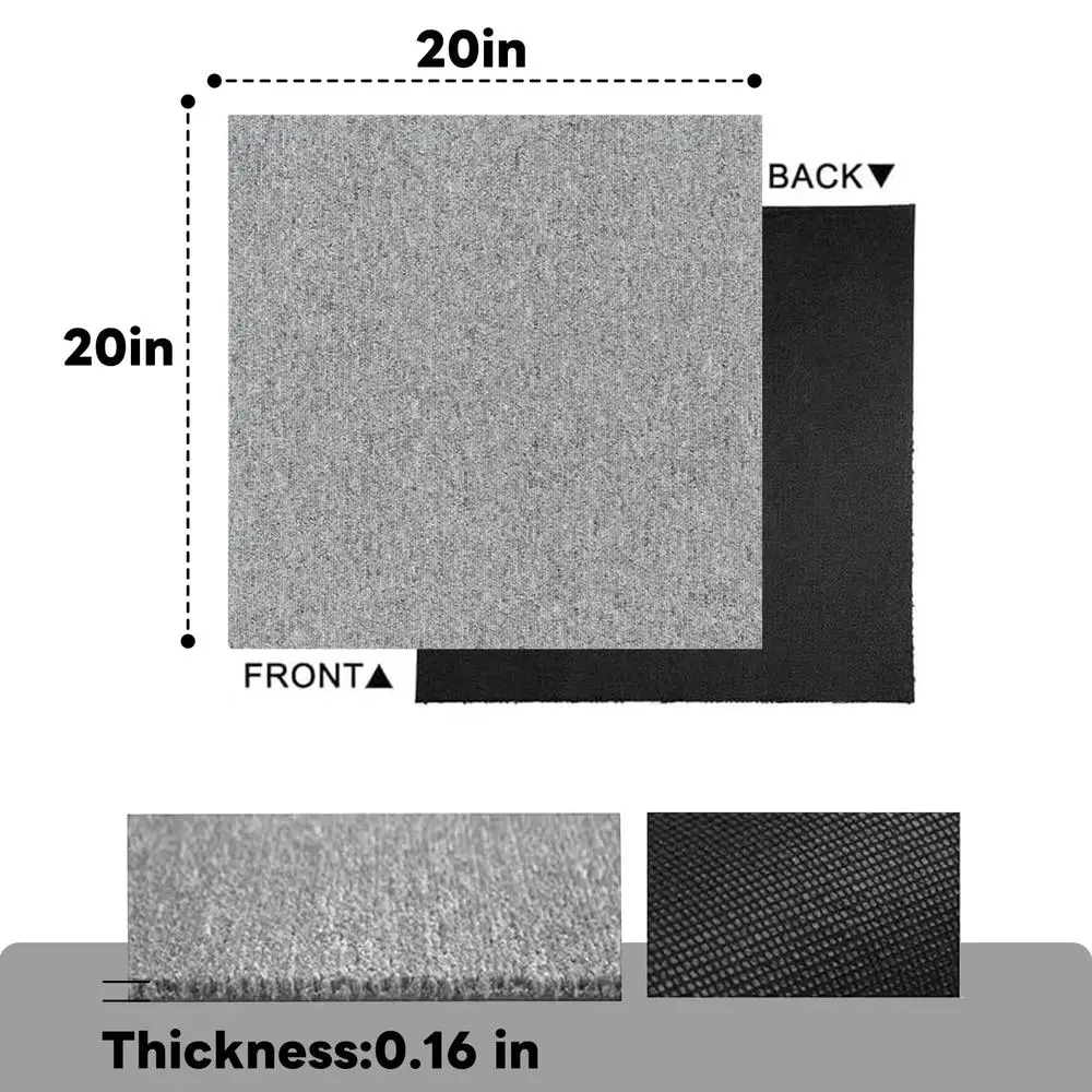20 PCS Azulejos de carpete autoadesivos 20 '' X 20 '' Descasque e colar Tapete acolchoado antiderrapante cinza