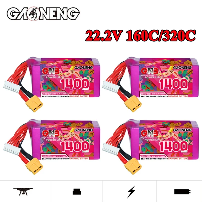 GNB 1400mAh 6S 22.2V 160C/320C LiPo Battery For Racing Drone FPV Helicopter Quadcopter Model Parts 22.2V Rechargeable Battery