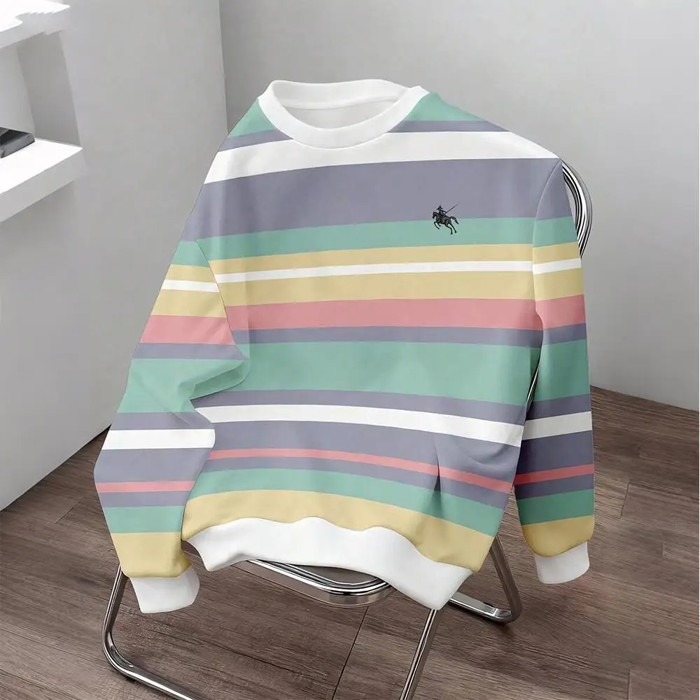 Autumn And Winter New Striped Casual Lightweight Sweatshirt Unisex Color-blocked Fashion Pullover Y2K Versatile Crew Neck Top