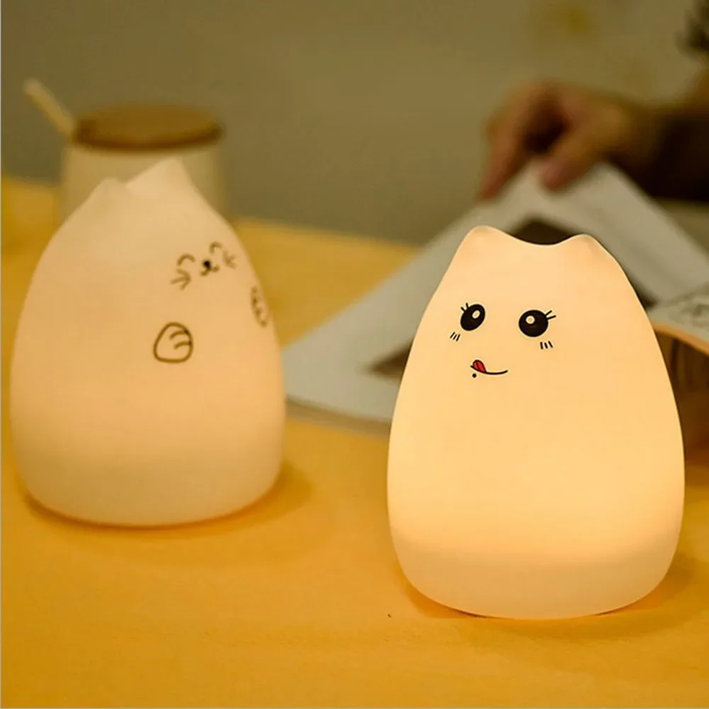Multi-Color LED Animal Night Light Cute Cat Little Devil Silicone USB Rechargeable Lamp Children