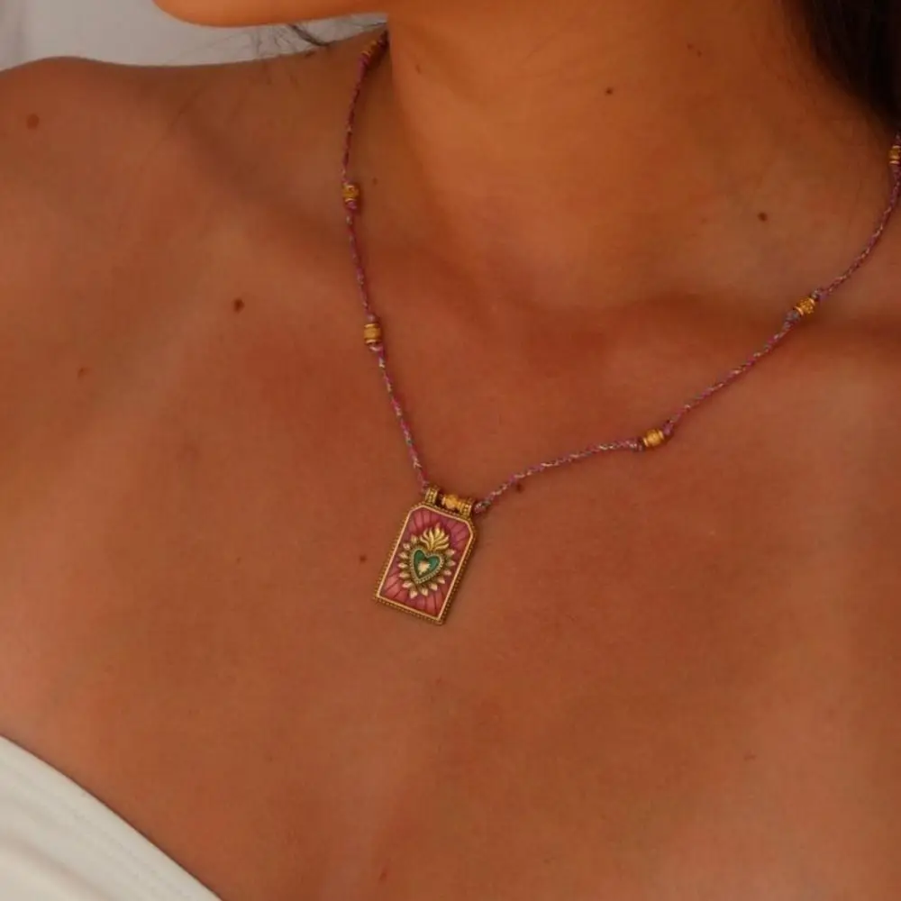 Gothic Card Heart Pendant Necklace Generous Y2k Charm Square Necklace Bohemian Style Colorful Collarbone Chain Jewelry Gifts