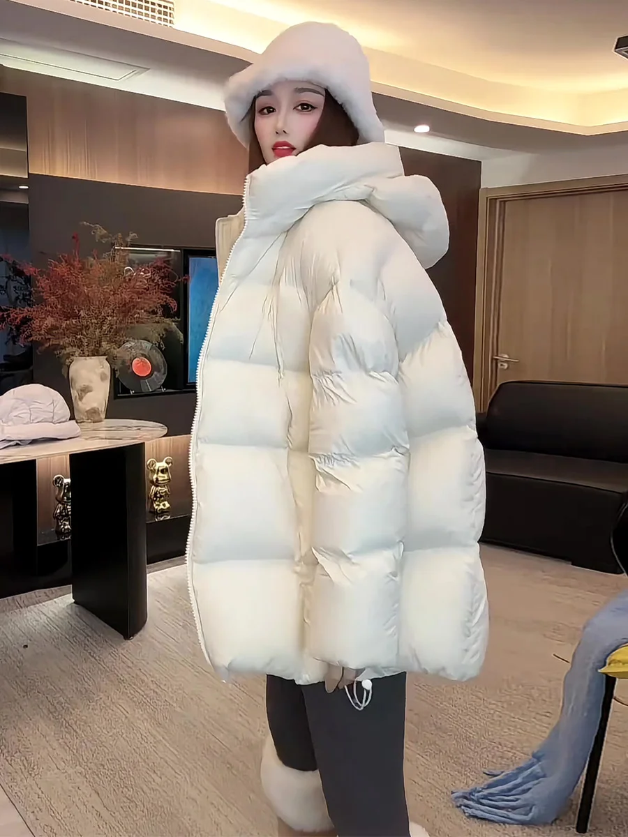 

Женская утепленная зимняя куртка Cloud Puff с капюшоном, средней длины, повседневная, теплая, приталенная, с наполнителем из белого пуха