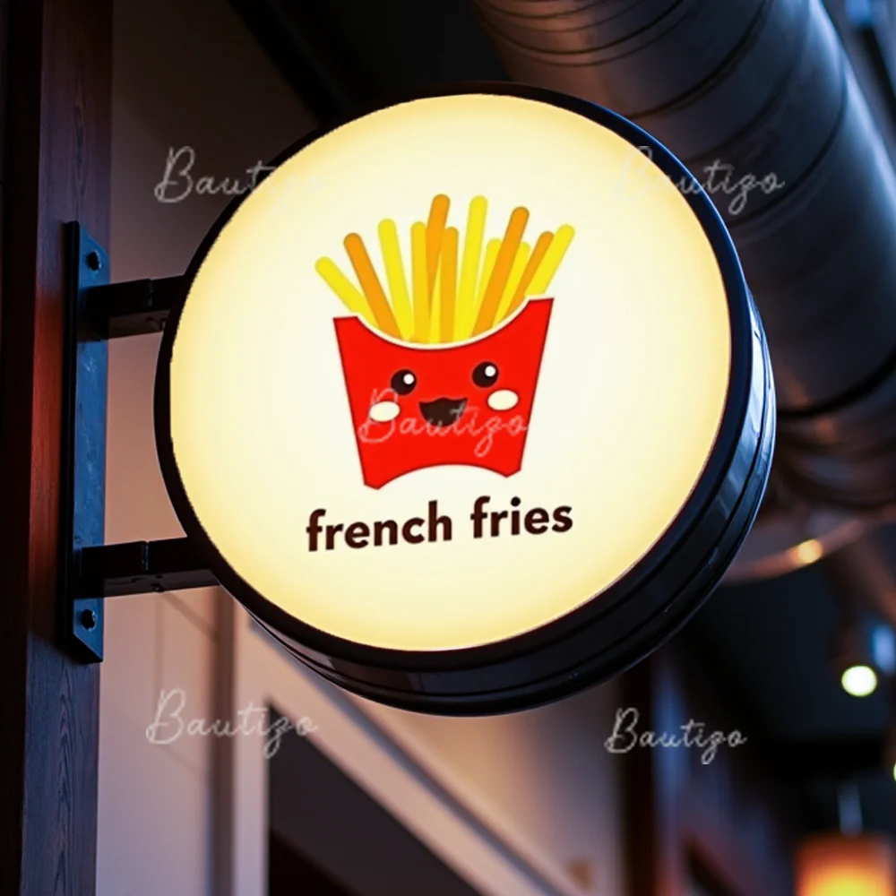 Custom French Fries Round Waterproof Acrylic LED Light Box Outdoor Business Sign Double Sided Backlit Advertising Display