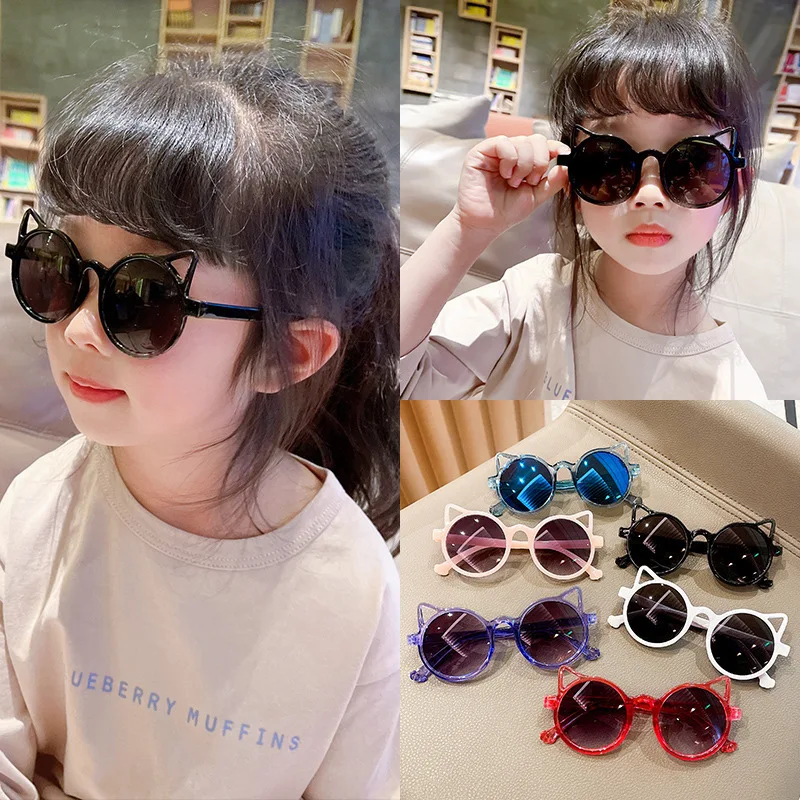 Fashion Cute Cat Ears Kids Sunglasses UV-Proof Sun Glasses Children Eyeglasses Lovely Protection Glasses Vintage Sunglasses