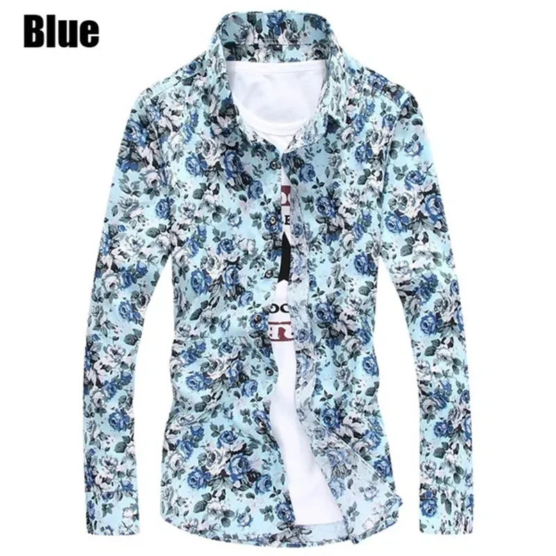 2024 New Men Floral Shirts Fashion Casual Slim Fit Camisas Business Dress Floral Print Homme Shirts Long Sleeved Shirt Tops