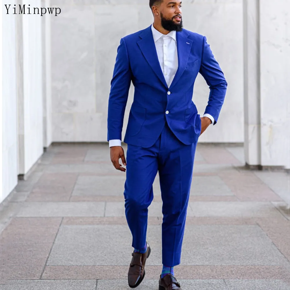 

YiMinpwp Blue Men Suits 2 Pieces Blazer Sets Wedding Party Suit for Male costume homme conjuntos de chaqueta Jacket+Pant
