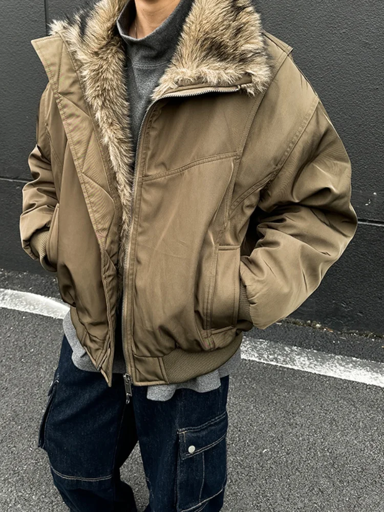 

Мужская зимняя утепленная куртка-бомбер в американском стиле с флисовой подкладкой, хлопковое пальто с узором «Горный орел», повседневное пальто