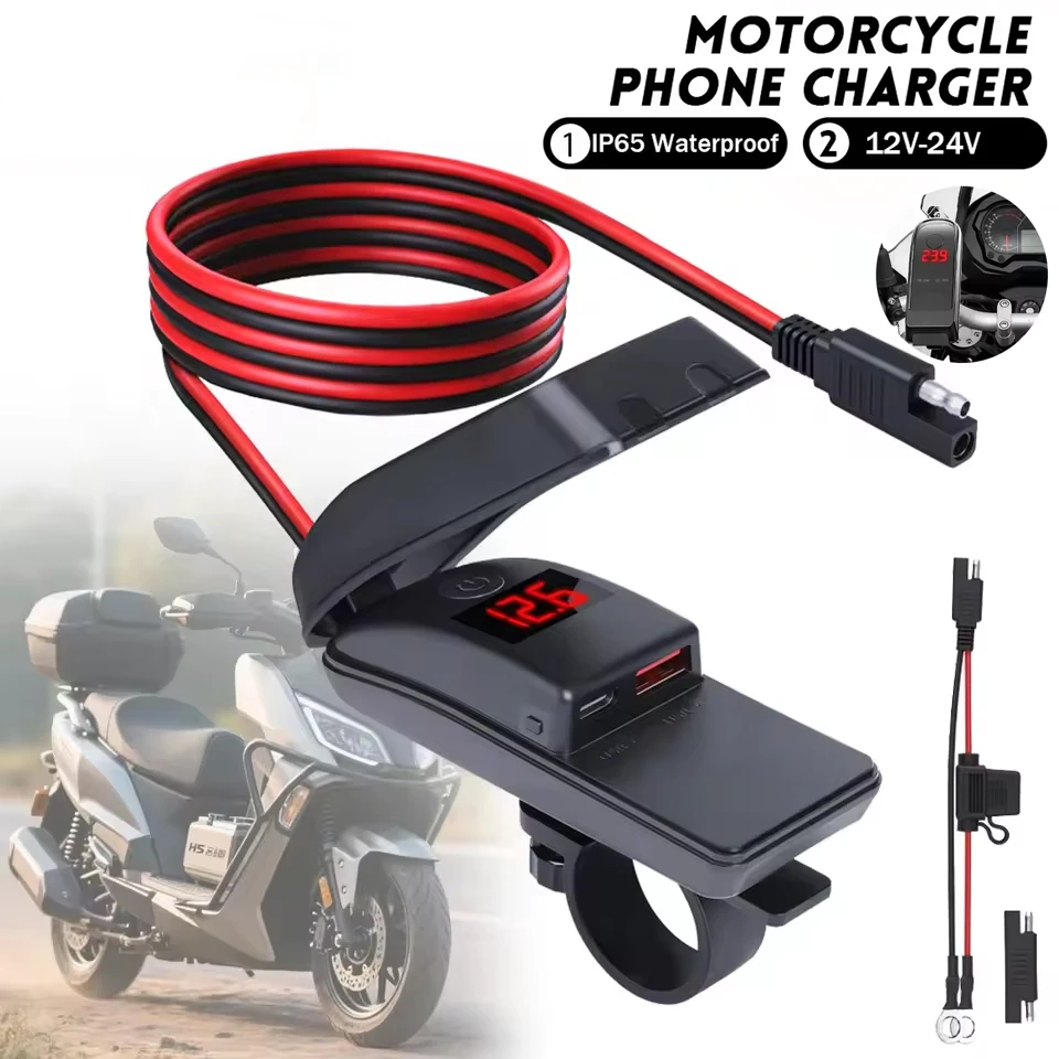

Motorcycle Handlebar Socket Mobile Phone Charger IP65 Waterproof and Dustproof USB PD Power Adapter Motorcycle Accessories
