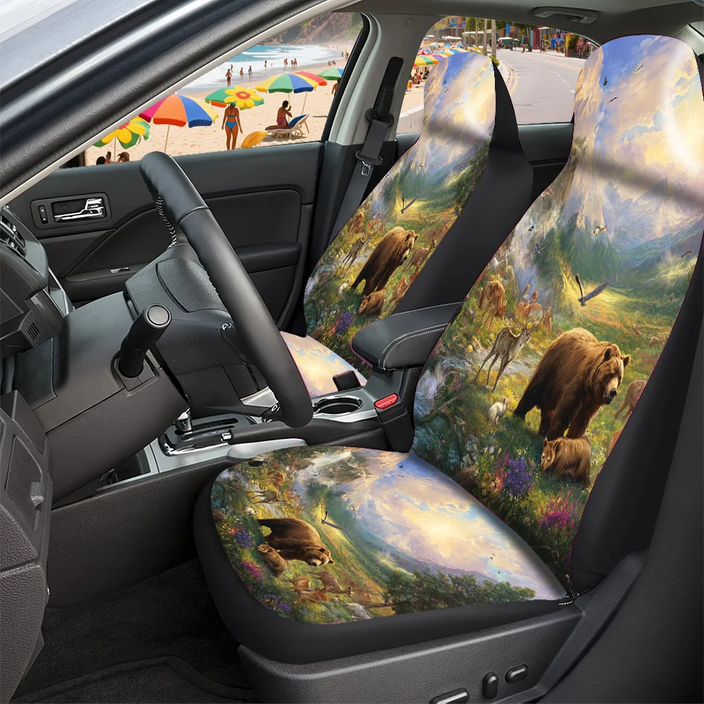 2-5 Seat Set Car Seat Covers Nature Wildlife Print Premium Fit For Truck SUV Off-road Car Perfect Halloween Christmas New Year