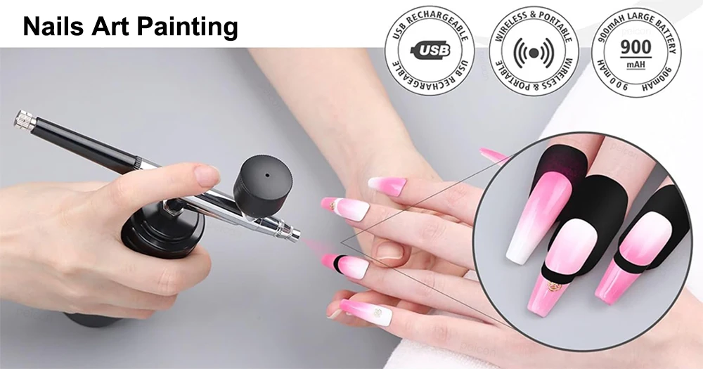 Airbrush-Set mit Kompressor, tragbar, zum Malen, Basteln, Spritzpistole, USB wiederaufladbar, kabellose Airbrush-Mini-Spritzpistole – Detail 12