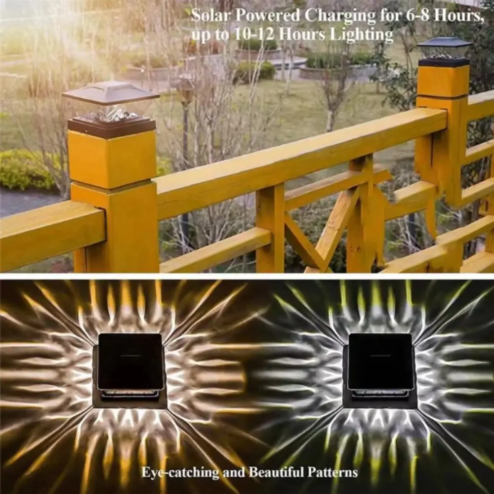 Warm White Solar Post Cap Light Cool White Bright LED Fence Post Cap Light Waterproof 2 Modes Solar Fence Light Yard