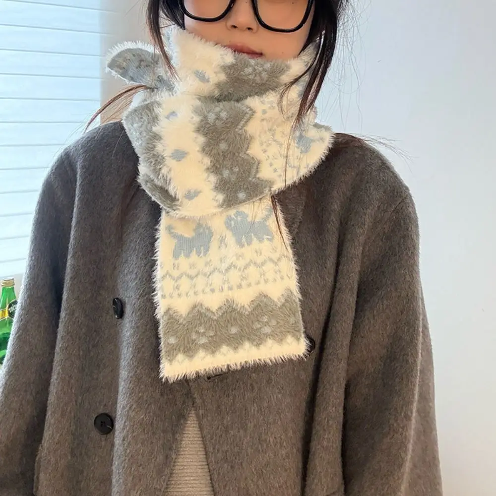 

Жаккардовый вязаный шарф в стиле ретро со снежинками, зимние кашемировые шарфы в стиле Fair Isle, утепленная однотонная шерстяная шаль для девочек