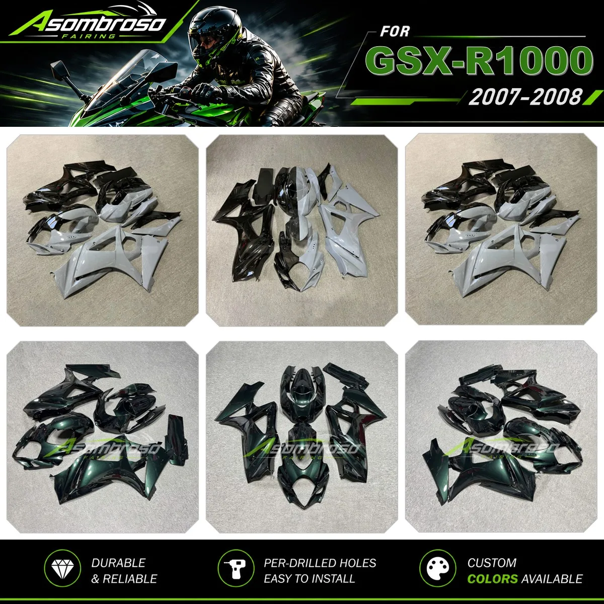 For Suzuki GSX-R1000 2007 2008 K7 Motorcycle Fairing Body Kit GSXR1000 07-08 Aftermarket Plastic Shell Gloss Metallic Dark Green