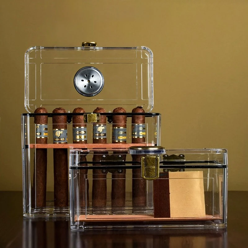 Transparent Cigar Humidor Cedar Wood Liner Portable Case For Cigar Resting & Aging
