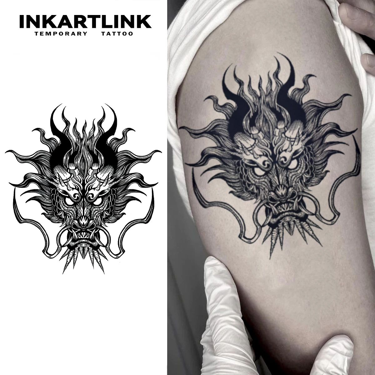 INKARTLINK Oriental Dragon Tattoo Patch 1–2 Wochen langlebiges Flame Mane Totem Wasserdichtes temporäres Tattoo