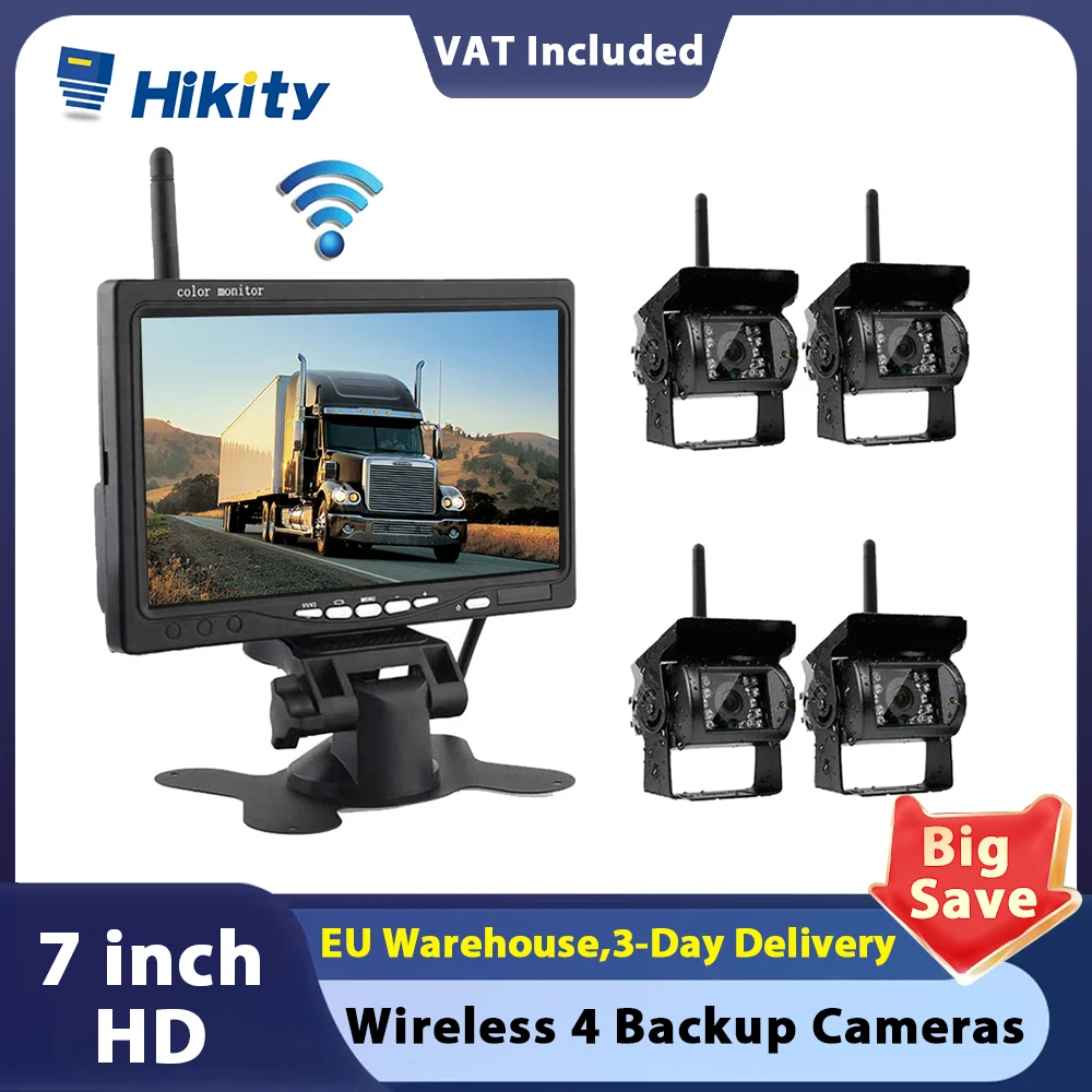 Hikity Wireless Camera 7 Inch Car Monitor  Car Backup Camera HDMI VGA Display Color ScreenHome Security System