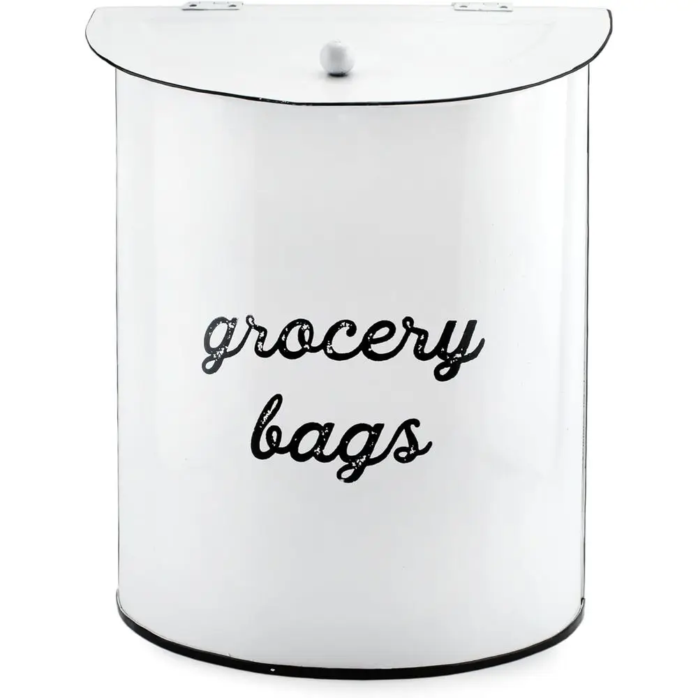 

Rustic Grocery Bag Holder; Wall-Mounted Vintage Enamelware Farmhouse Style Plastic Bag Dispenser for Kitchen or Laundry Room