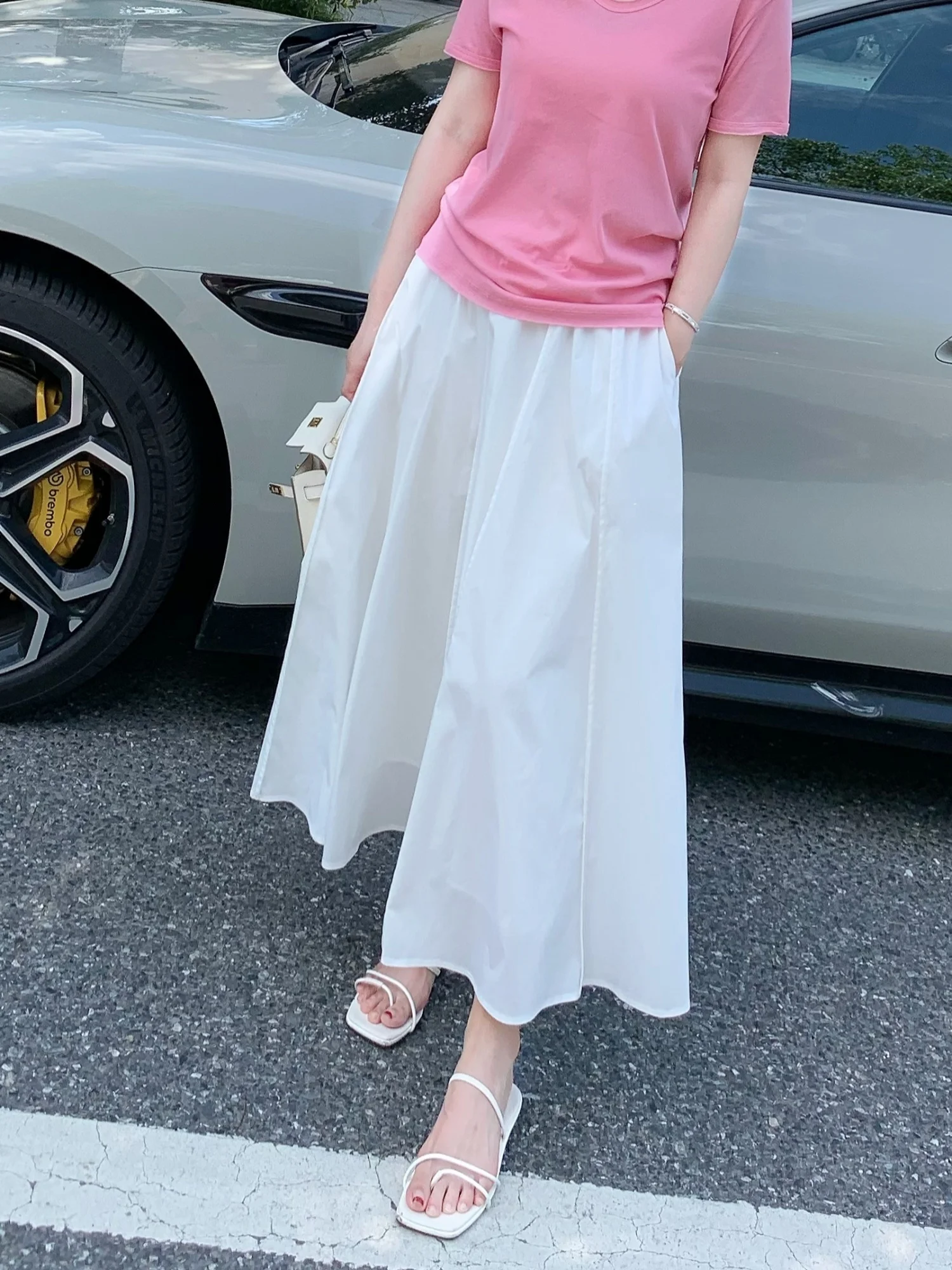 

Новая летняя женская юбка А-силуэта с высокой талией, тонкая, из хлопковой газели, плиссированная, средней длины