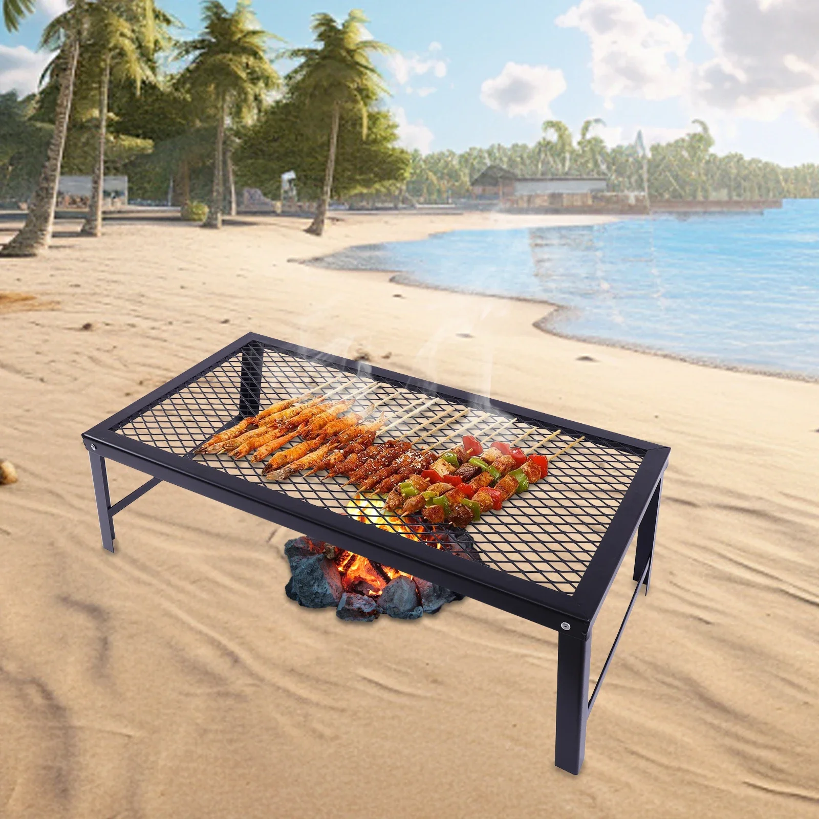 

44lb Capacity Foldable Fire Pit Rack Heavy-Duty Camping Grill Grate with Sturdy Mesh for Outdoor Cooking, Camping, (21.7x11.8in)