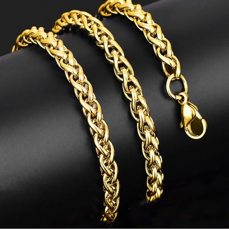 HNSP 3MM-6MM STAINLESS STEEL Twisted Chain Necklace For Men Women Jewelry Pendant Accessories