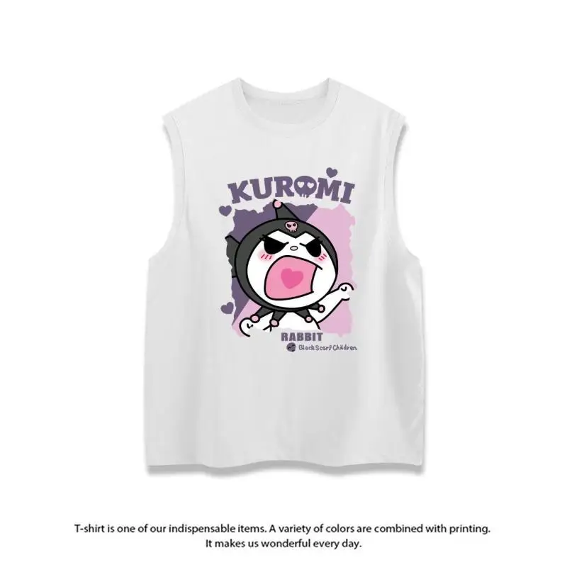 

Футболка без рукавов Kuromi Sanrio, модный жилет из плотного хлопка, корейская версия, жилет для девочек, студенческий летний свободный наряд для пары с героями мультфильмов