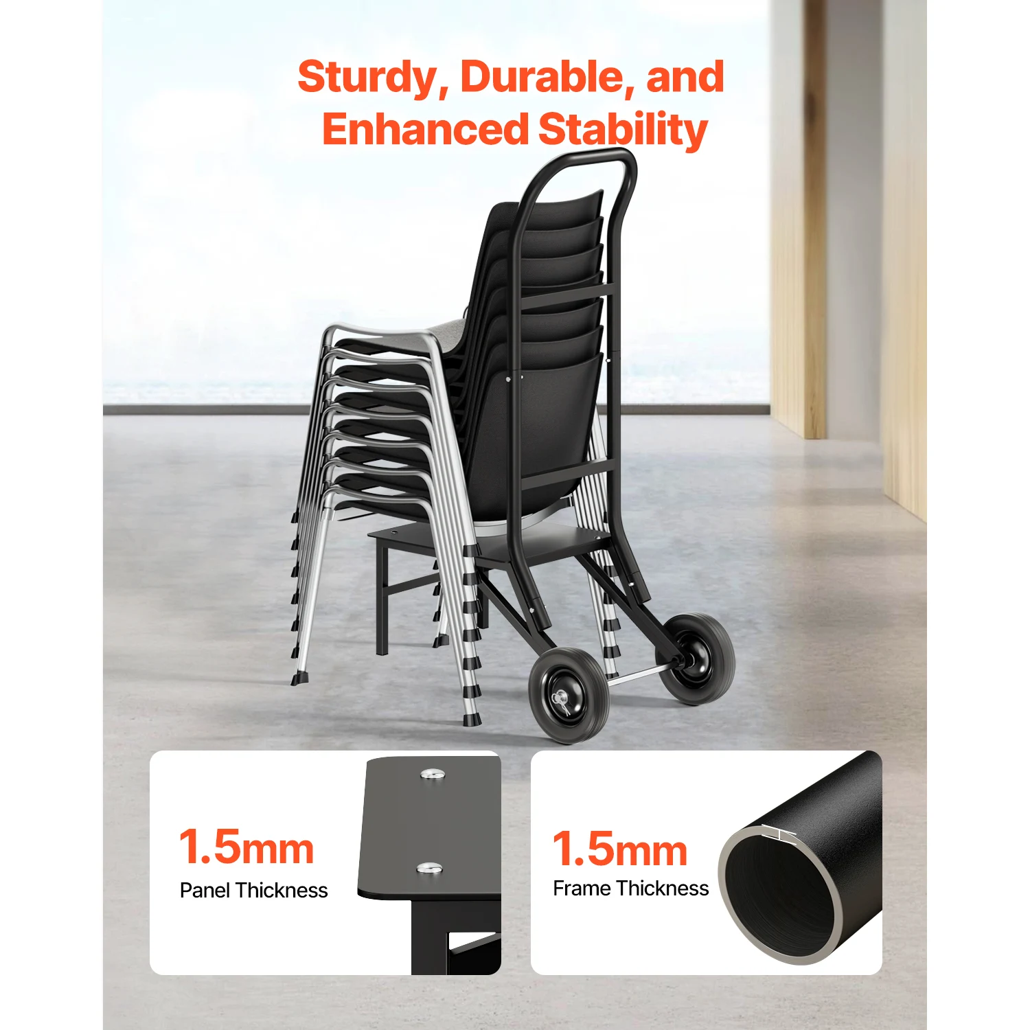 SucceBuy 150LBS كرسي قابل للطي رف كرسي معدني عربة التخزين مع عجلات مطاطية حامل كرسي على شكل دفع لتراص 10 كراسي