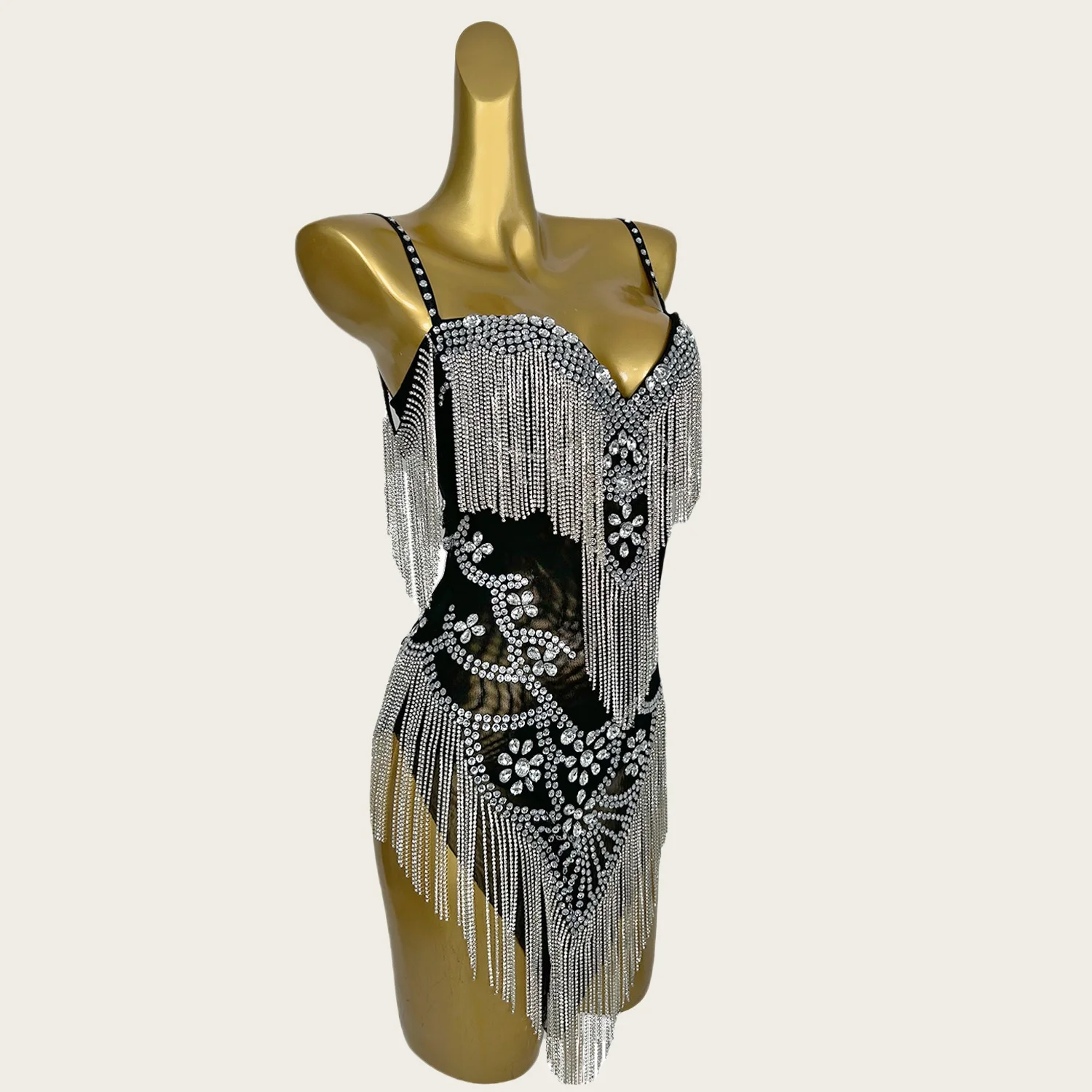 Yelian Luxury Rhinestone Tassel Sparkly Mini Dress Sexy Women Latin Dance Wear Party Outfit Evening Dress Celebrate Prom Couture